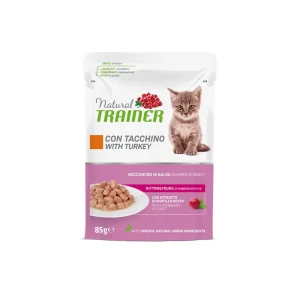 Natural Trainer - Gatto Umido - Kitten&Young con tocchetti di tacchino in salsa 85 Gr