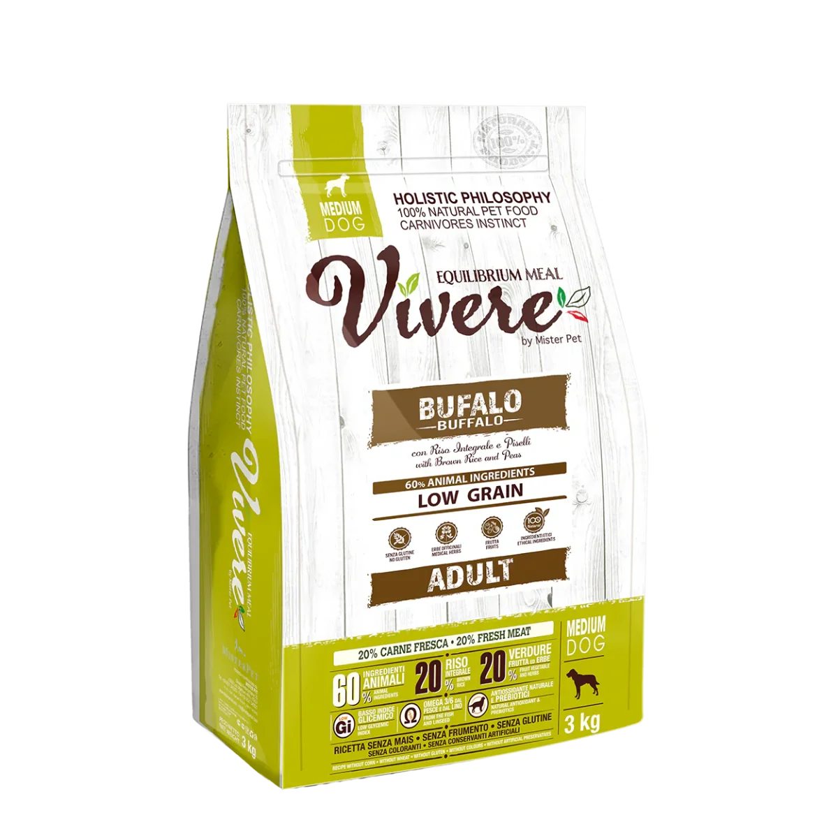 Vivere Cane Adulto Low Grain Medium Bufalo (Kg/Size: 3) - immagine 2