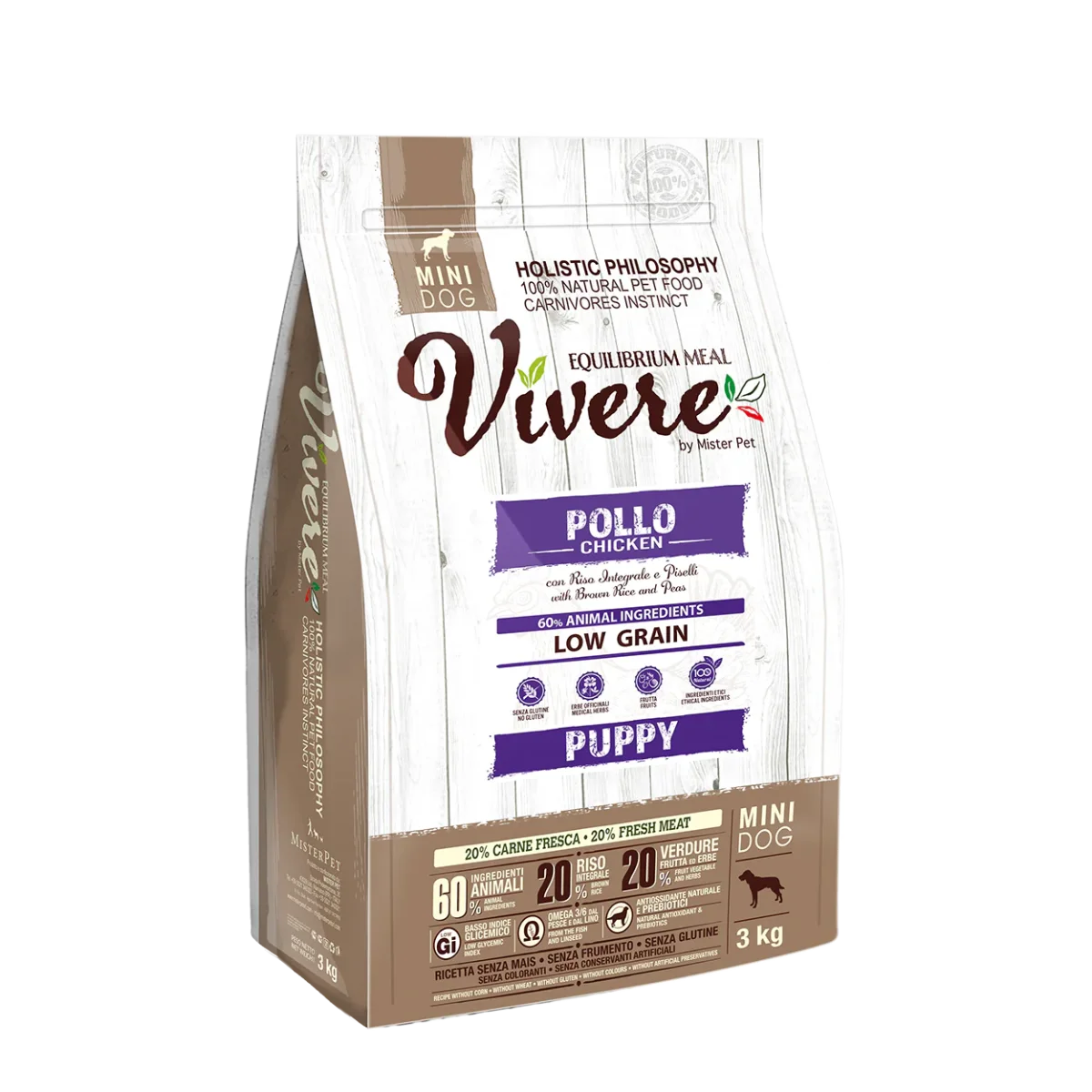 Vivere Low-grain Dog Mini Puppy Pollo (Kg/Size:3) - immagine 2