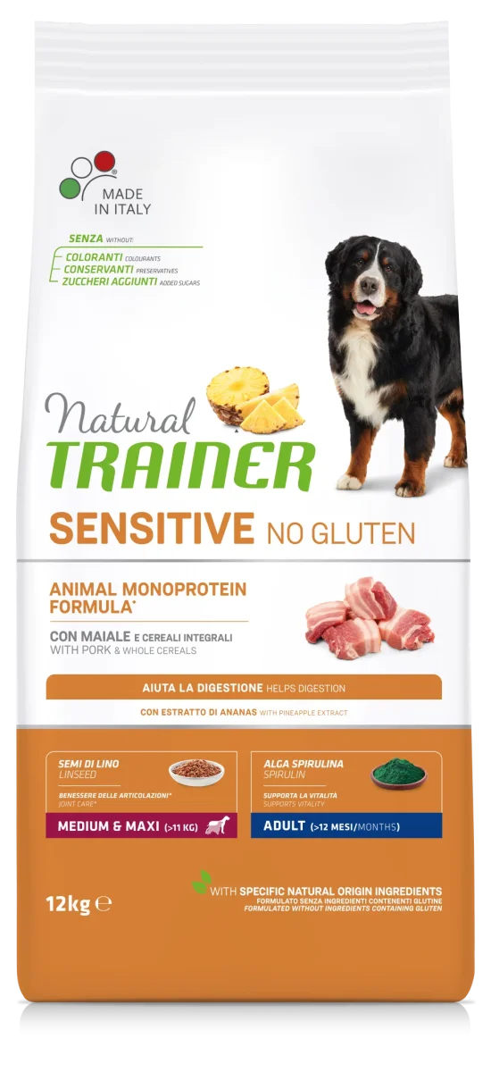 Trainer Natural Sensitive No Gluten Medium&Maxi Con Maiale (Kg/Size:12)