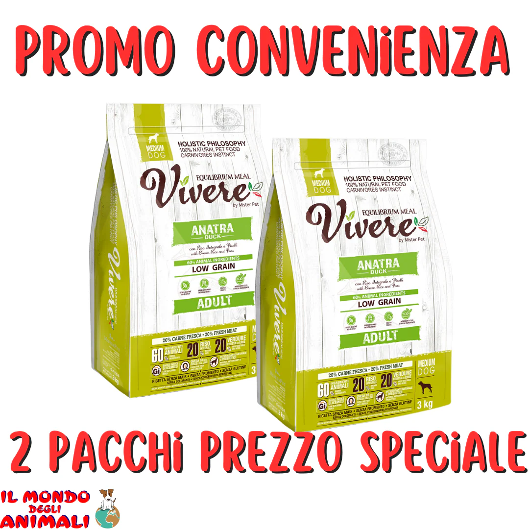 Vivere Cane Low Grain Ad. Anatra 2 PACCHI PREZZO SPECIALE (Kg/Size: 3)