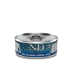 Farmina Umido Gatto N&D Ocean Tonno, Merluzzo, Gamberetti e Zucca Kitten 70gr