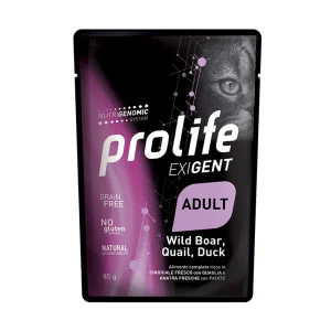 Prolife Exigent adult Cinghiale, Quaglia, Anatra & Patate - umido gatto 85g
