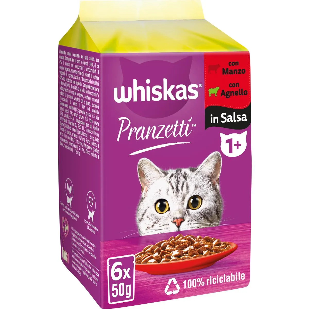 Whiskas Pranzetti in Salsa con Manzo e Agnello 6x50gr