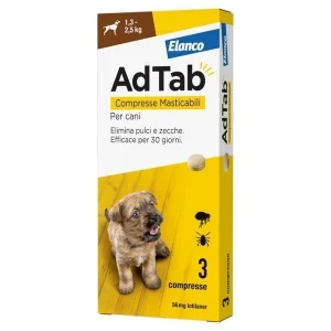 Antiparassitario Compresse Masticabili per Cani Elanco AdTab da 1,3 a 2,5kg 56mg 3pz
