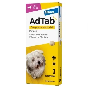 Antiparassitario Compresse Masticabili per Cani Elanco AdTab da 2,5 a 5,5kg 112mg 3pz