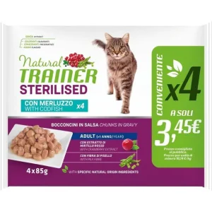 Trainer Natural Gatto Sterilized Merluzzo Flowpack  (Kg/Size:0,085) X4 FORMATO CONVENIENZA