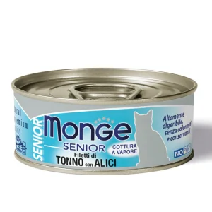 Monge Natural umido gatto Senior Filetti di tonno con alici