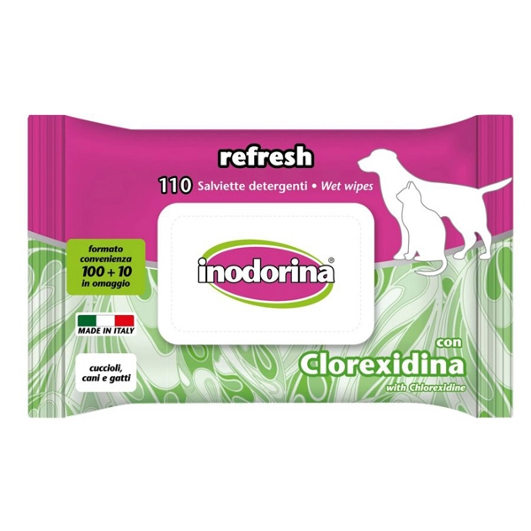 Salviette per Cani e Gatti Detergenti Inodorina Refresh con Clorexidina 110pz - immagine 2